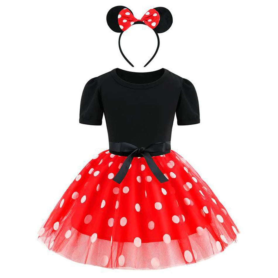 New Polka Dot Princess Dress for Baby Girls Minnie Mesh Bow Dress Birthday Party Gown Halloween Carnival Cosplay Costume