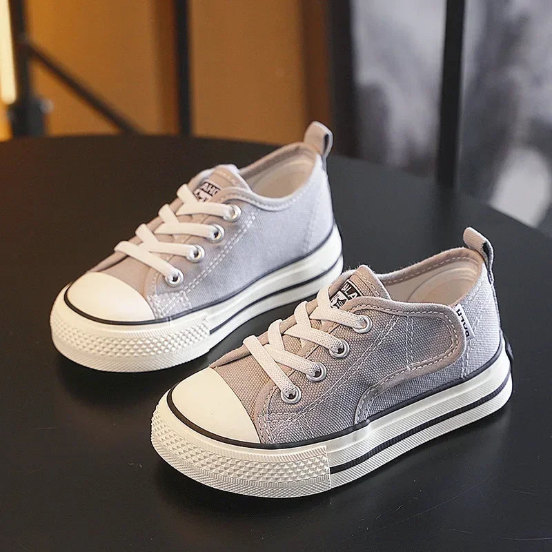 Spring Autumn Children Canvas Shoes Boys High Top Girls Casual Board Shoes Soft Soled Velcro Antiskid Solid Color Breathable