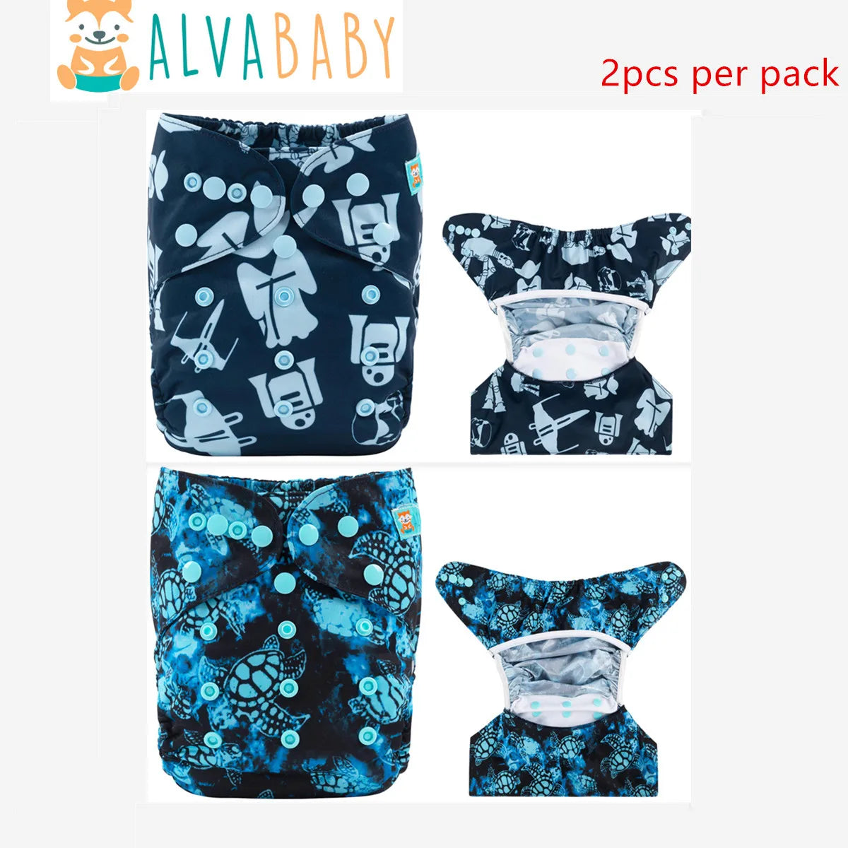 2pcs Eco-friendly Baby Cloth Diaper Cover Waterproof Cover Nappies Reusable Washable Adjustable Nappy Cover for Baby 3-15kg