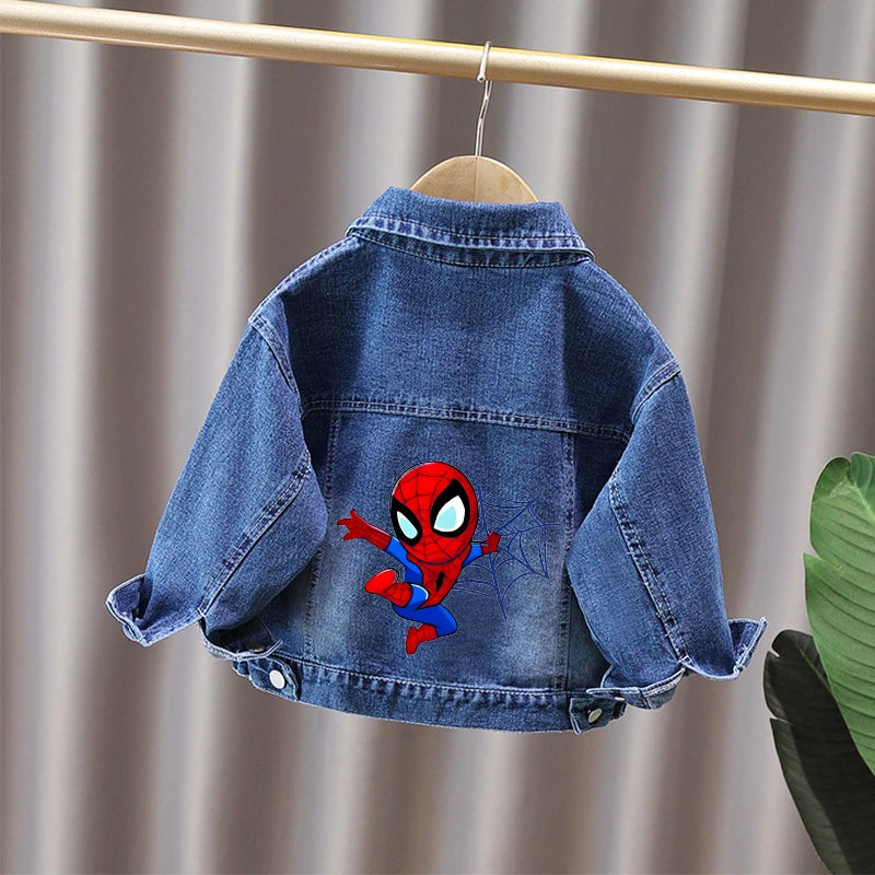 Cartoon Spiderman Print Boys' Casual Single-Button Denim Jacket Spring Autumn New Style Children's Jeans Coat for Ages 2-11
