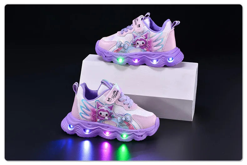 2026 Summer Sanrio Kuromi Child Casual Shoes New Style Led Light Sneakers   Kids Anti-Slip Running Shoes