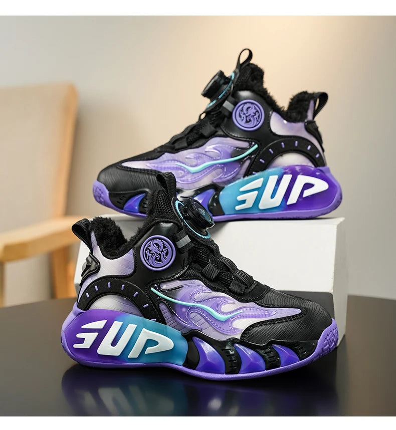 New autumn/winter 2025 children's basketball shoes with waterproof leather surface and training sports shoes for boys and girls
