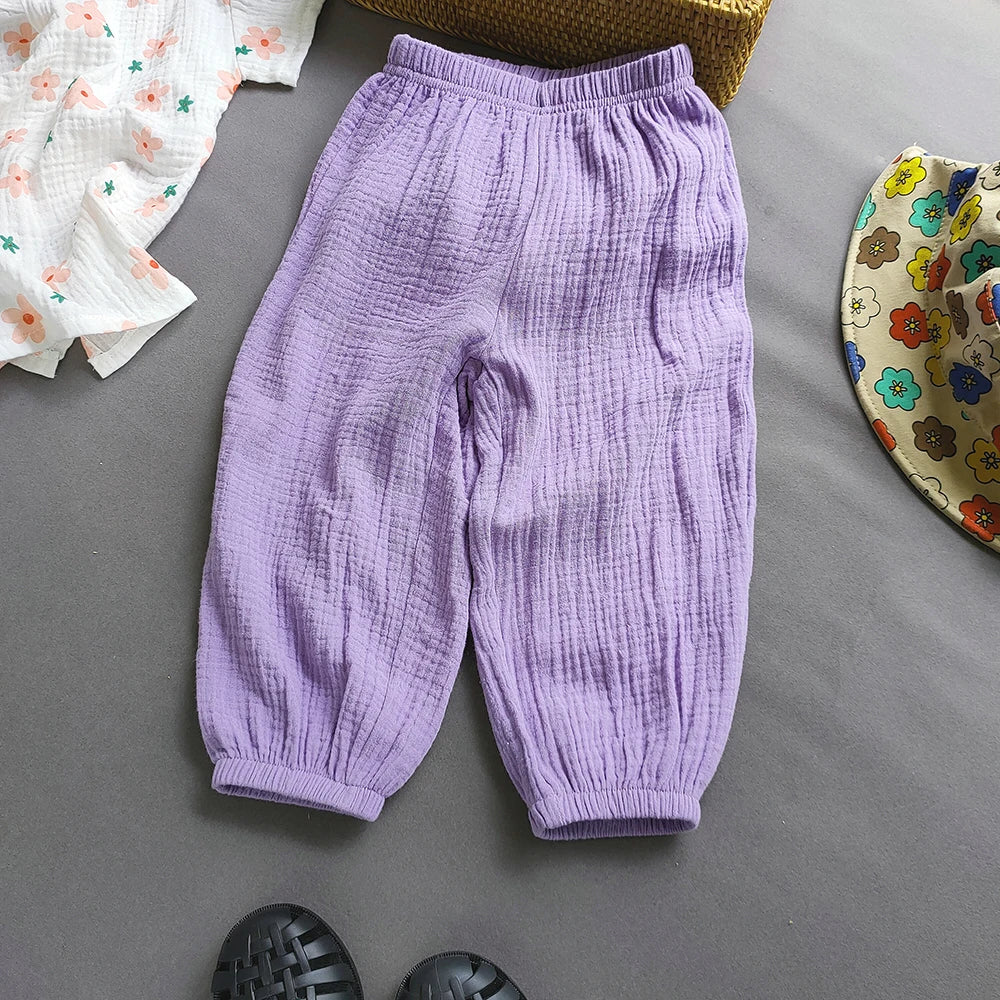 Summer Kids Cotton Line Harem Pant Children Clothes Girl Boy Solid Colour Cropped Pants Casual Girls Pants