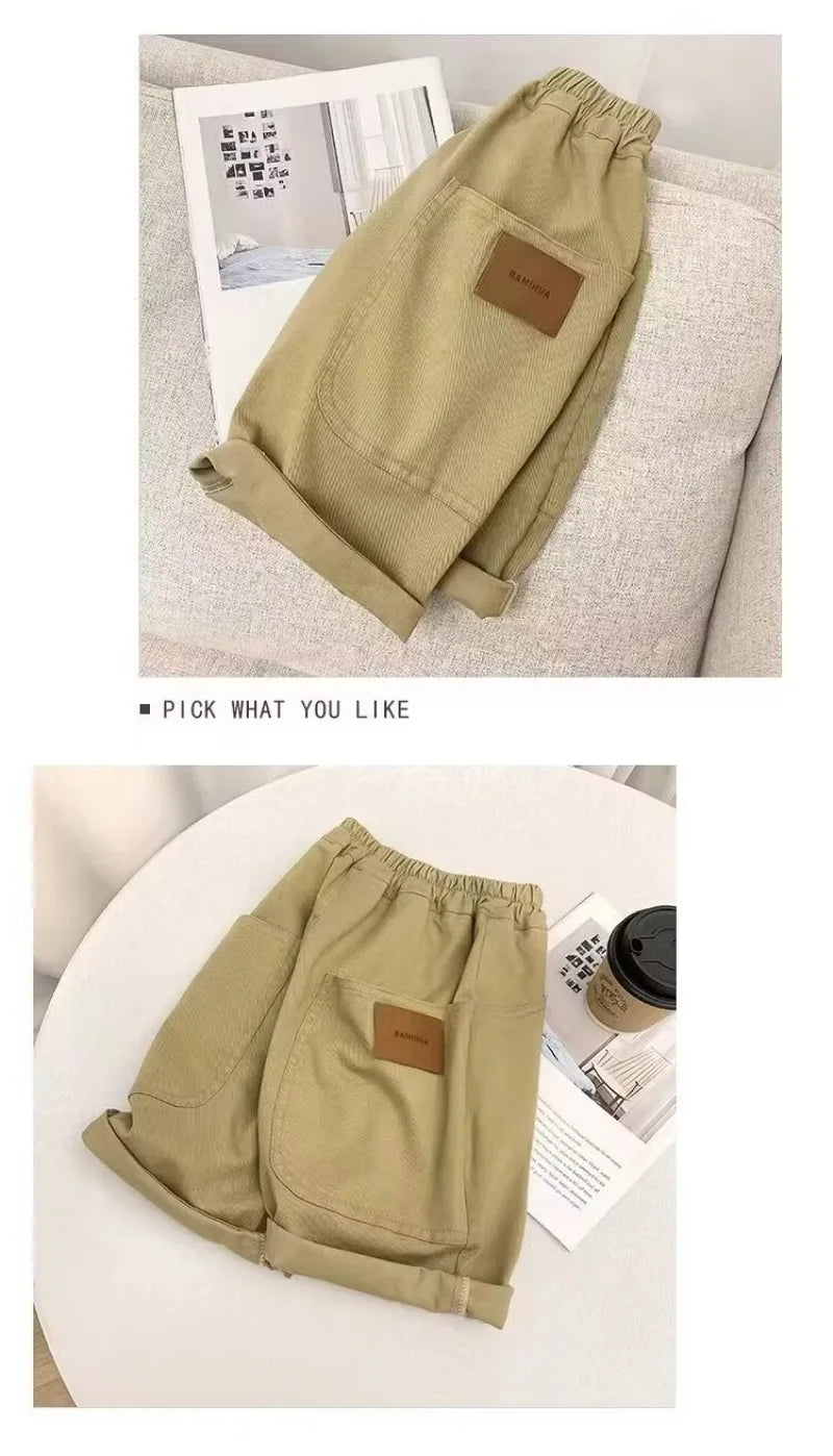 UNITIM Summer 3-14Y Kids Boy Shorts Sticker Pockets Children Boys Half-length Pant Loose Casual Elastic Waist Junior Boys Shorts