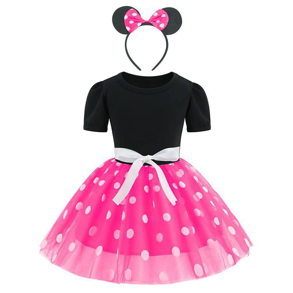 New Polka Dot Princess Dress for Baby Girls Minnie Mesh Bow Dress Birthday Party Gown Halloween Carnival Cosplay Costume