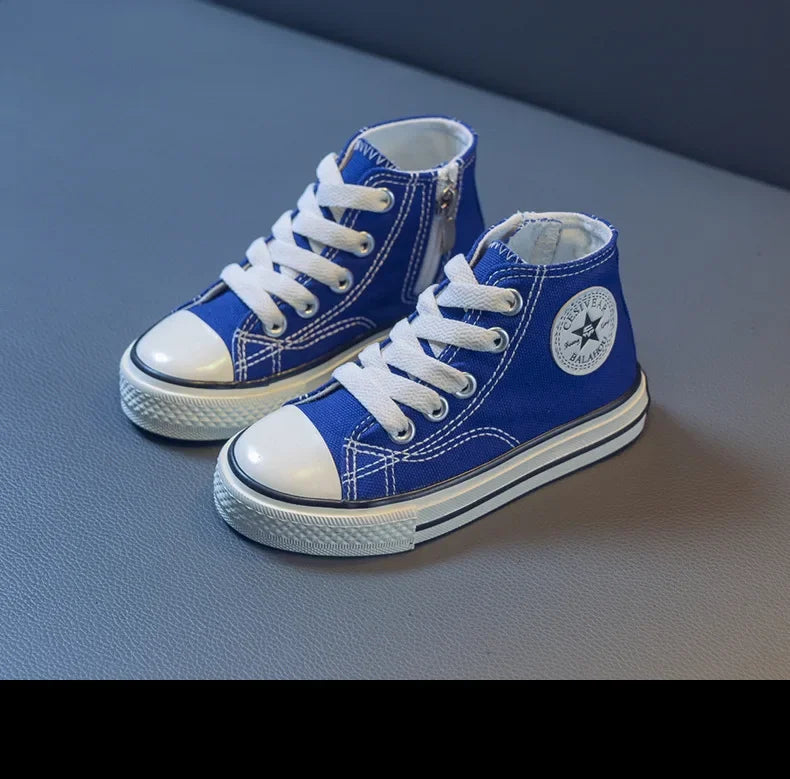 Girls Spring Korean Version Soft Soled Casual Shoes Boys High Top Canvas Shoes Children Antiskid Student Board Shoes Solid Color