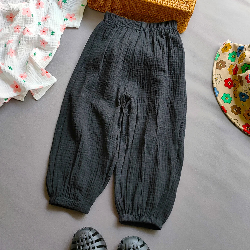 Summer Kids Cotton Line Harem Pant Children Clothes Girl Boy Solid Colour Cropped Pants Casual Girls Pants