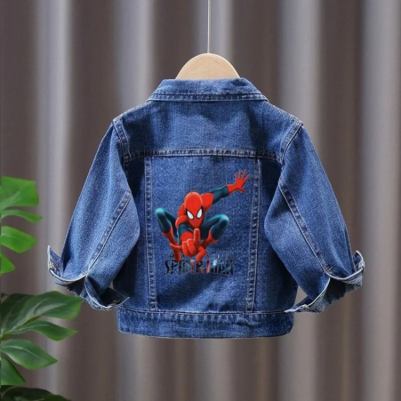 Cartoon Spiderman Print Boys' Casual Single-Button Denim Jacket Spring Autumn New Style Children's Jeans Coat for Ages 2-11