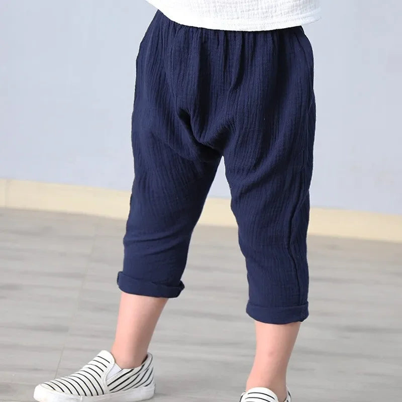 Kids Pants Boy Girl Summer Linen Pleated Trousers Children Ankle-length Pants for Baby Boys Pants Casual Harem kids clothes