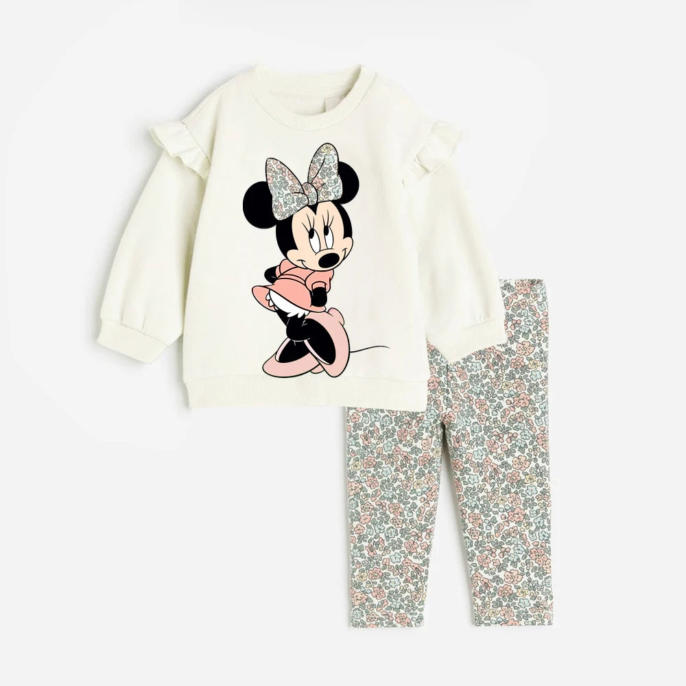 Cute Kids Girl Clothes Outfits Cartoon Printed Long Sleeve Sweatshirt + Leggings Cotton Toddler Girl Clothing for Spring Autumn