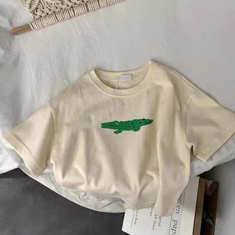 1-6 Age Children's Clothes Solid Color Printed Animal Kids Tees Tops Short-sleeved Summer Clothing Loose Fashion Girls T Shirts