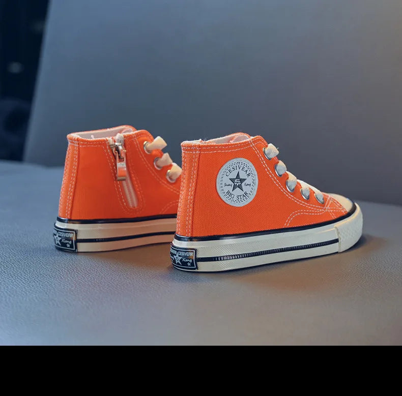 Girls Spring Korean Version Soft Soled Casual Shoes Boys High Top Canvas Shoes Children Antiskid Student Board Shoes Solid Color