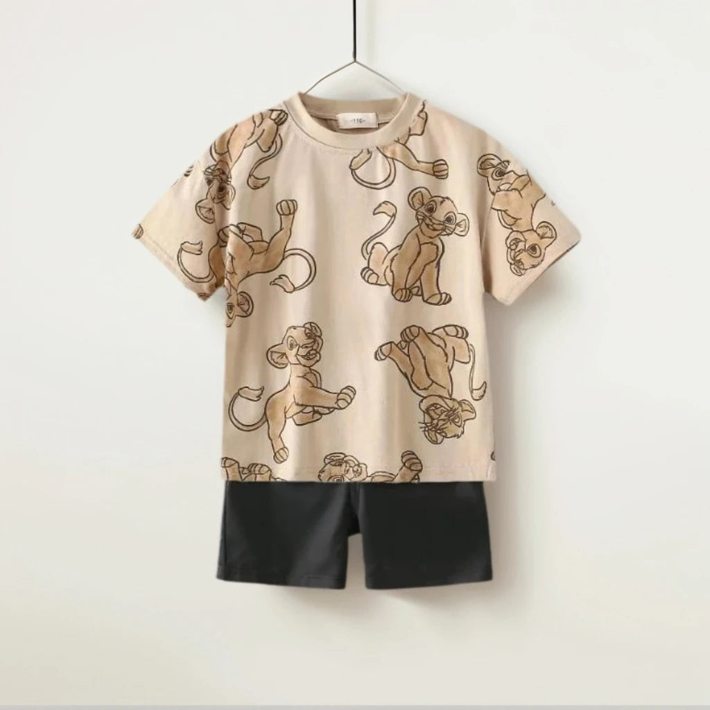 Children's All Over Print Casual Sets Lion King Winnie The Pooh Mickey Print Kids Loose Two Piece Sets Summer New Boys And Girls