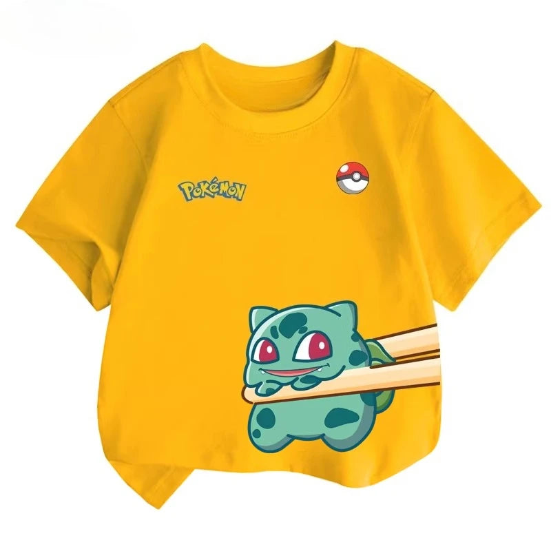 Potdemiel Summer New Pikachu Print Children's Pure Cotton T-Shirt, Boys and Girls, Comfortable and Breathable Children's T-Shirt