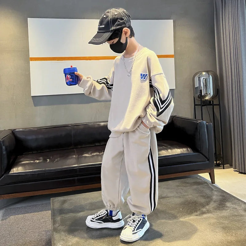 Boys Sportswear Sets 2025 New Fashion Kids Suits Spring Autumn Children Casual Pullovers Outfits Teenager Sports Top+Pants 2Pcs