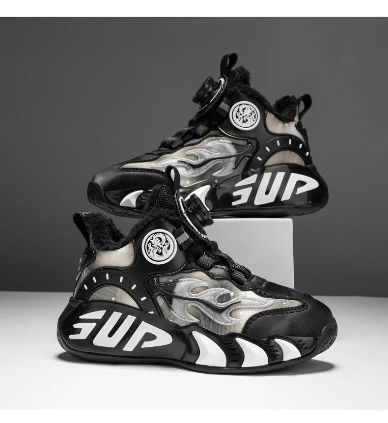 New autumn/winter 2025 children's basketball shoes with waterproof leather surface and training sports shoes for boys and girls