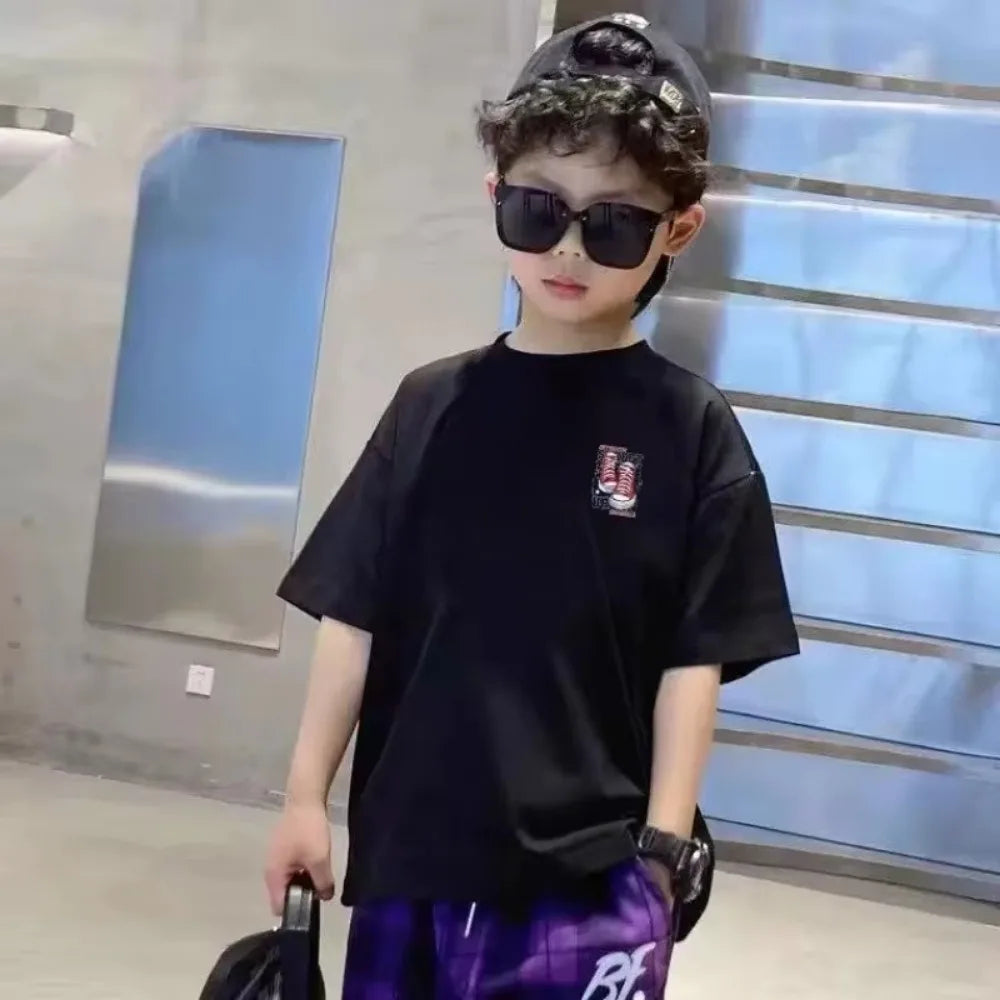100% Cotton Kids T-shirt Summer Streetwear Cool Graffiti Print Boys Girls Short Sleeve Children Tops High Quality