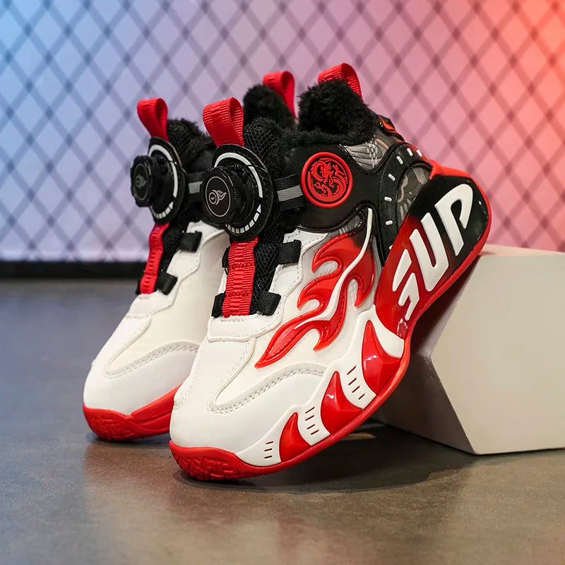 New autumn/winter 2025 children's basketball shoes with waterproof leather surface and training sports shoes for boys and girls