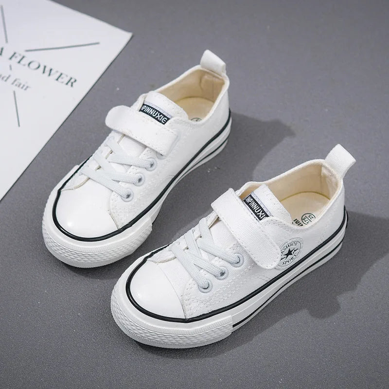 Canvas Shoes Student Casual New Children Hook and Loop Slip on Flat Board Shoes Kids Soft Bottom Non Slip Breathable Sneakers