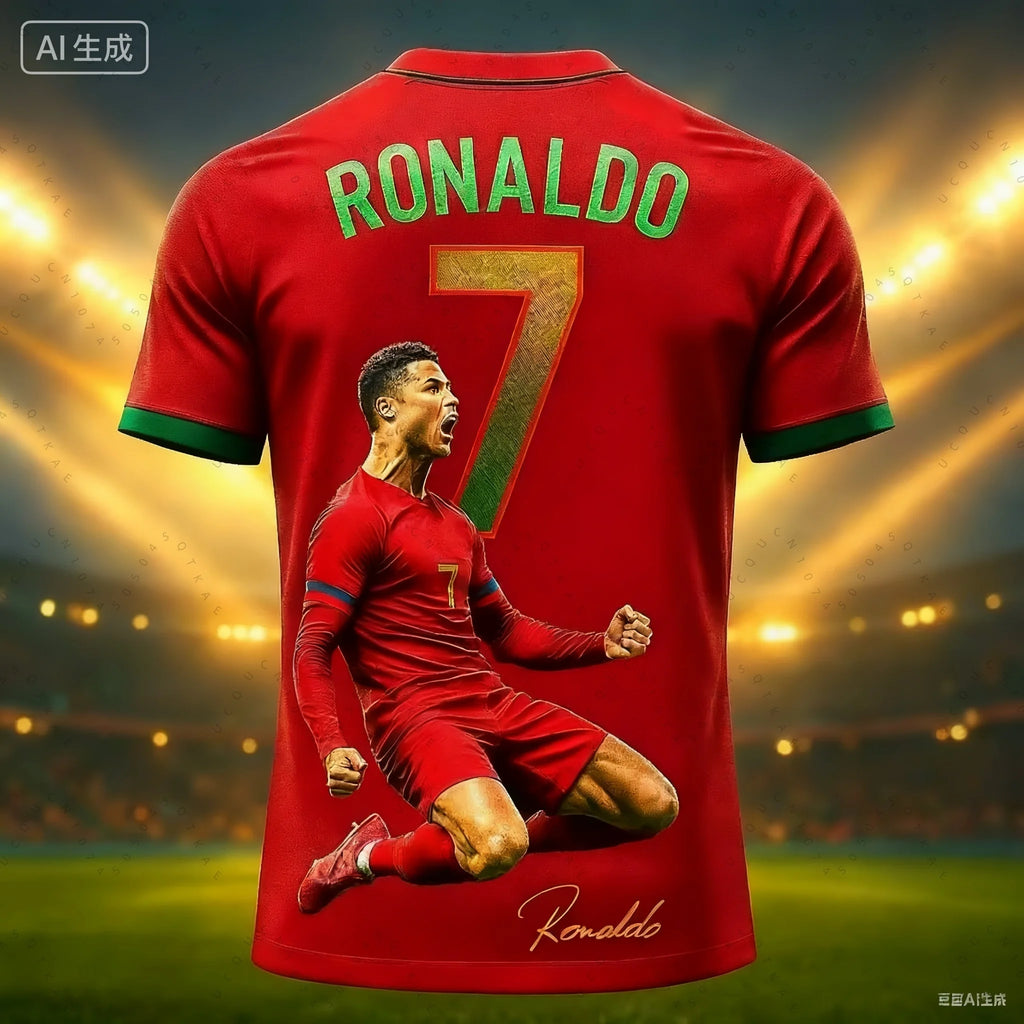 2026 Football Jersey 3D Printed NO.7 Ronaldo Boys Girls Training Women's Sports Breathable Short Sleeve Kids Men's T-shirt Tops