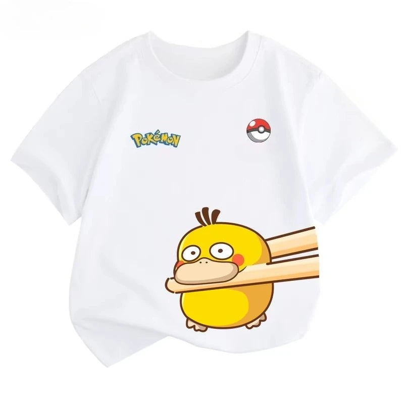 Potdemiel Summer New Pikachu Print Children's Pure Cotton T-Shirt, Boys and Girls, Comfortable and Breathable Children's T-Shirt