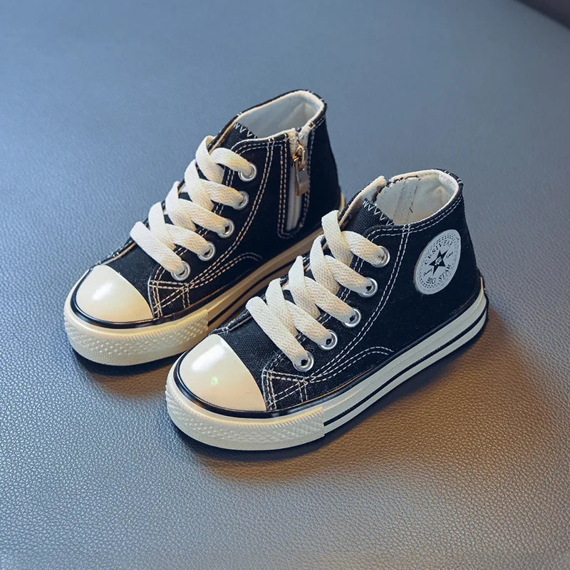 Girls Spring Korean Version Soft Soled Casual Shoes Boys High Top Canvas Shoes Children Antiskid Student Board Shoes Solid Color