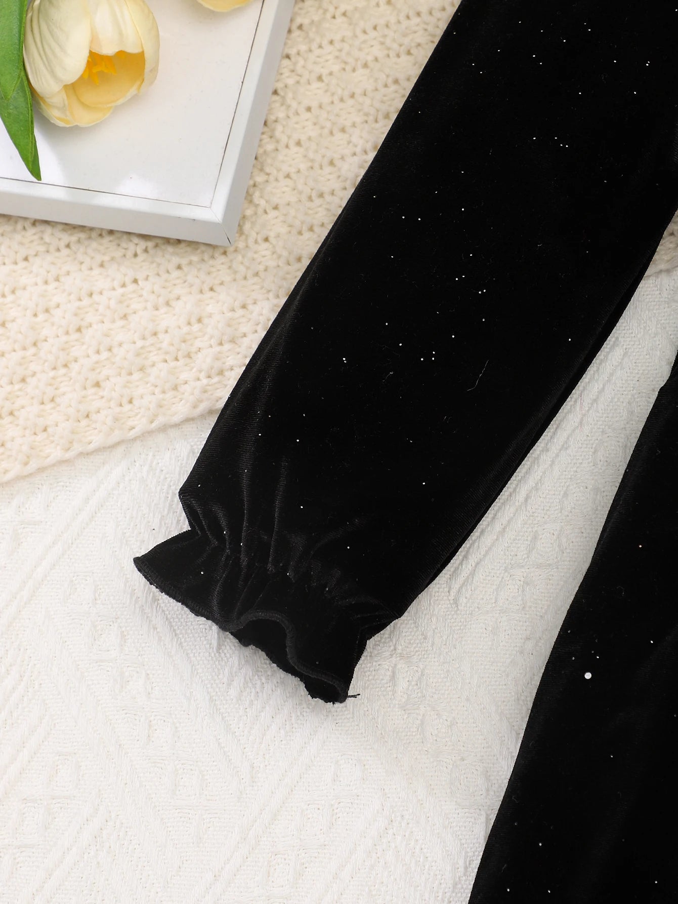 New Fashionable Dress For Girls In Spring And Autumn: Black Polka Dot Velvet Party Long-Sleeved Dress