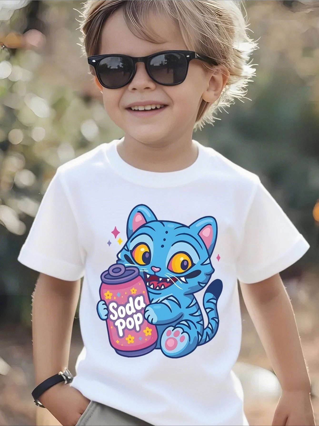 Boys' K-Pop Inspired Soda Pop Graphic T-Shirt Soft Breathable Comfortable Fabric Round Neck Short Sleeve T-Shirt Summer Tops