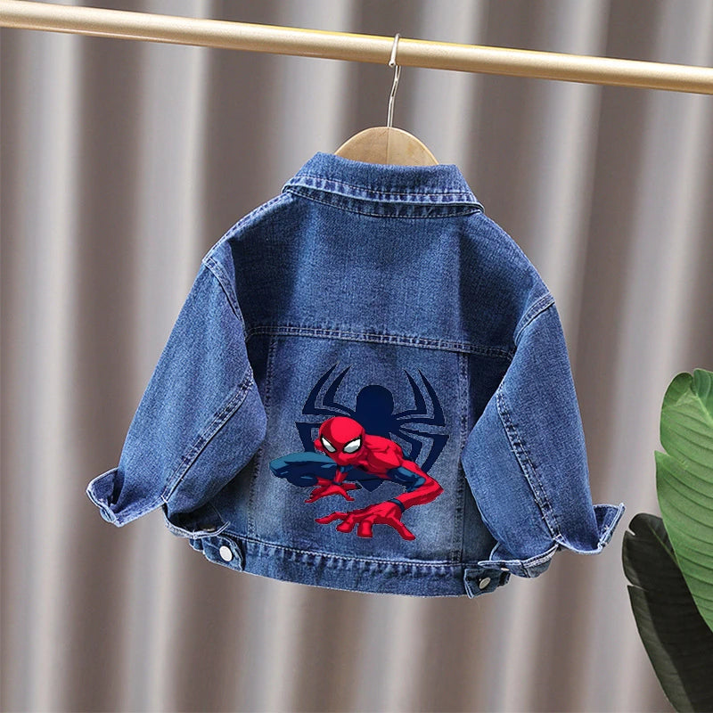 Cartoon Spiderman Print Boys' Casual Single-Button Denim Jacket Spring Autumn New Style Children's Jeans Coat for Ages 2-11