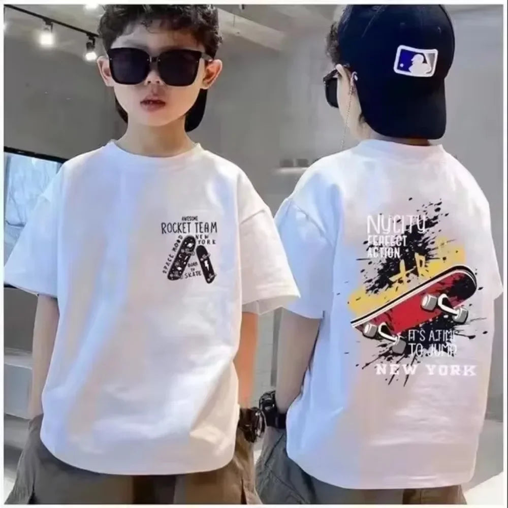 100% Cotton Kids T-shirt Summer Streetwear Cool Graffiti Print Boys Girls Short Sleeve Children Tops High Quality