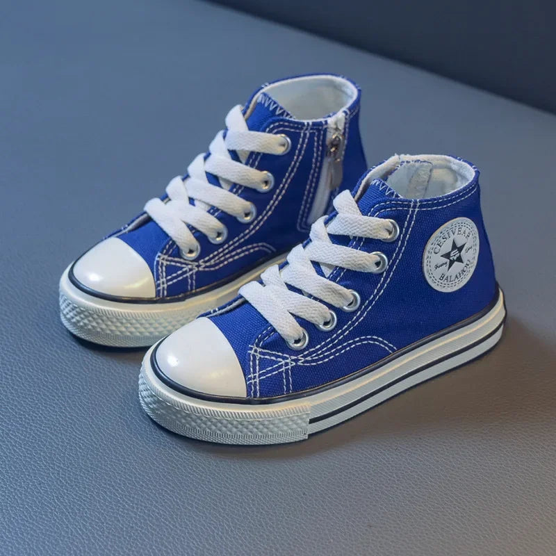 Girls Spring Korean Version Soft Soled Casual Shoes Boys High Top Canvas Shoes Children Antiskid Student Board Shoes Solid Color