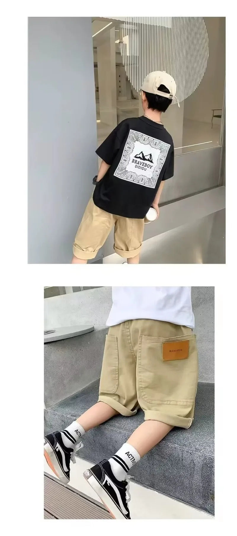 UNITIM Summer 3-14Y Kids Boy Shorts Sticker Pockets Children Boys Half-length Pant Loose Casual Elastic Waist Junior Boys Shorts