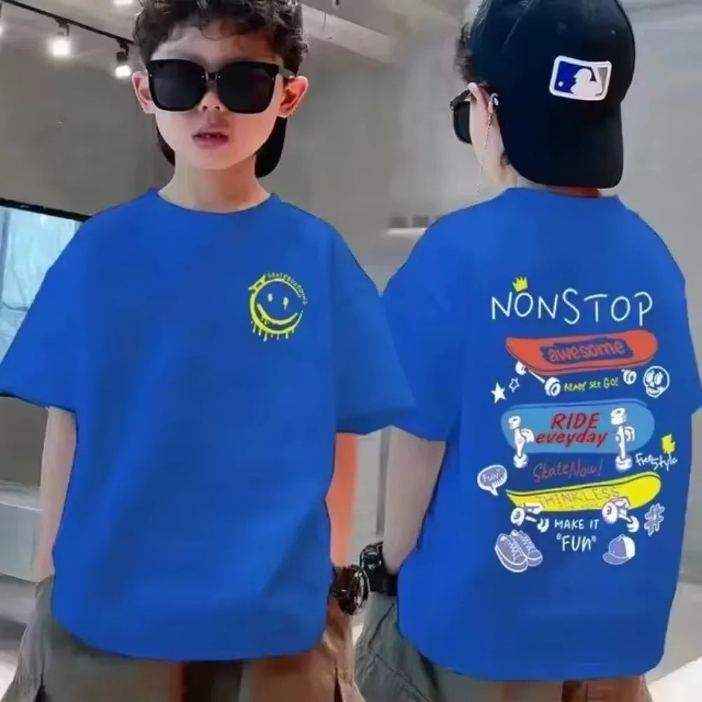 100% Cotton Kids T-shirt Summer Streetwear Cool Graffiti Print Boys Girls Short Sleeve Children Tops High Quality